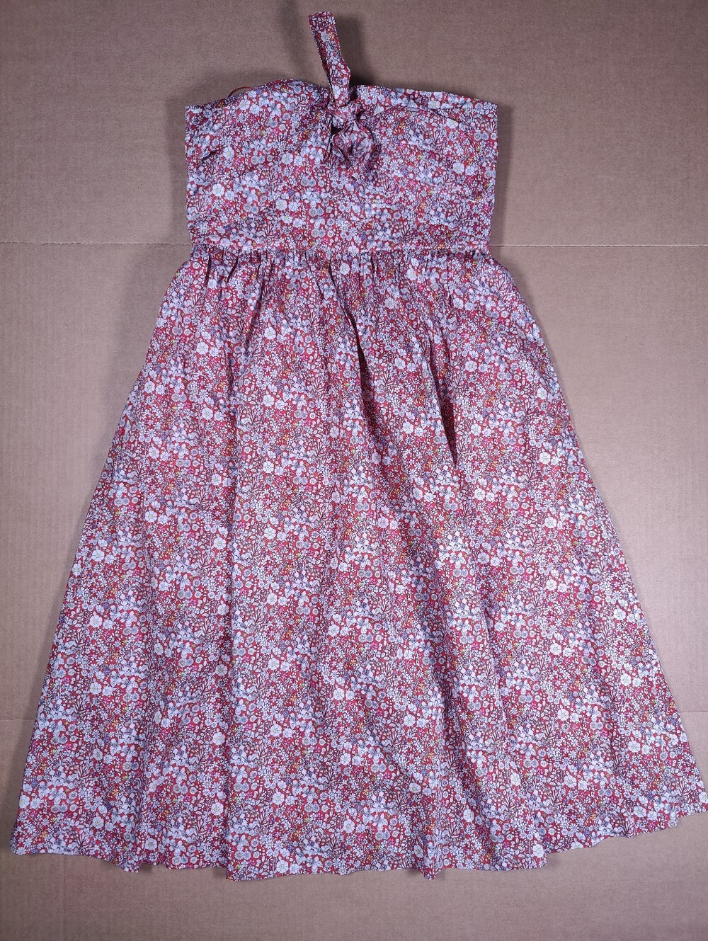 NWT J. CREW Liberty Tie Front Strapless Red Floral Cotton Midi Dress Size 4